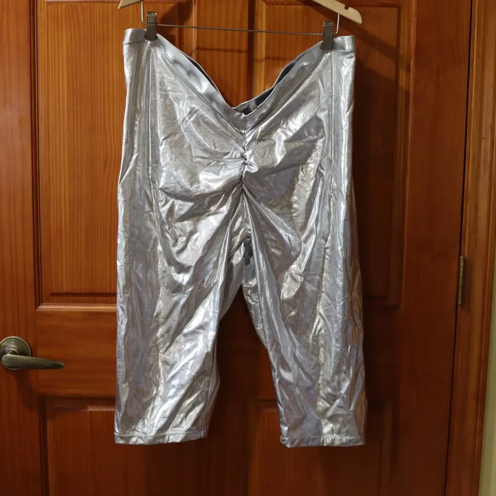 SKIMS Metallic Silver Swim Bottoms Leggings Capri 4X NWT